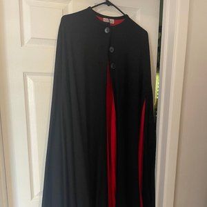 Vintage 1950s Wool Long Cape, Black with Red interior